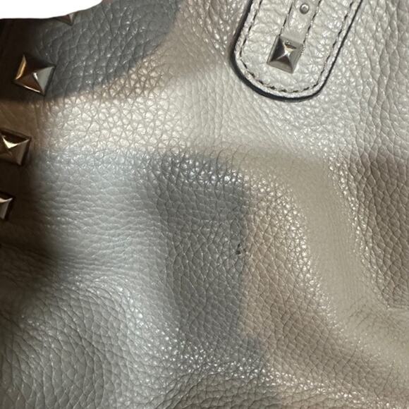 Michael Kors Dove Gray Leather Sandrine Studded Satchel Bag Women - Picture 7 of 13